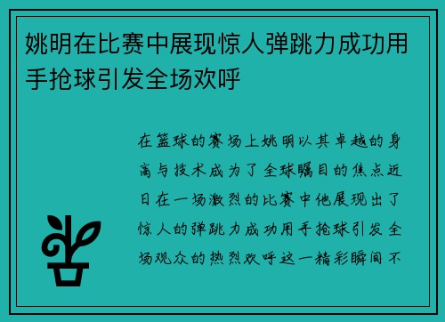 姚明在比赛中展现惊人弹跳力成功用手抢球引发全场欢呼